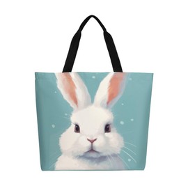 Muishi Cute Rabbit Canvas Tote Bag Large Women Casual Shoulder Bag Handbag Reusable Beach Shopping Grocery Bag For Outdoors