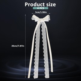 4 Pcs White Lace Bows for Hair, Cute Lace Bow Clip for Women Girls Lace Hair Bow with Long Tail Coquette Snap Barrettes for Wedding Birthday Prom Decorations