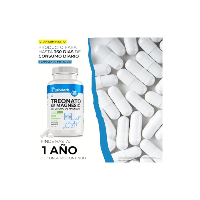 BioHerb L-Treonato de Magnesio Citrato de Magnesio Al 12 Mag