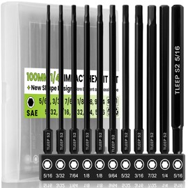TLEEP 1/4" Allen Wrench Drill Bit Set 5/16"-5/64", 4" Long Length Magnetic SAE Hex Key Set with Case for IKEA Furniture, S2 Steel, Black Drill Bits Tools for Narrow Spaces, 11 Pieces Full Sizes