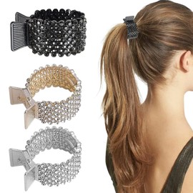 Women's Metal Hair Clips, 3 Pieces, Rhinestone Hair Clips, Holder, High Ponytail, Non-Slip, Fashionable for Thick Thin Hair, Rhinestone Ponytail Holder
