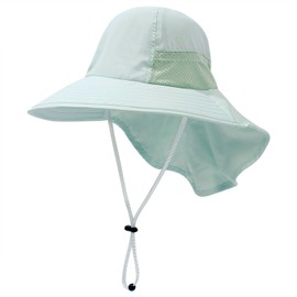 CHUNG Baby Sun Protection Hat Kids Summer Toddler Adjustable UPF 50+ Wide Brim Neck Flap Beach Play Caps for Boys Girls, Mint Green, 2-7 Years