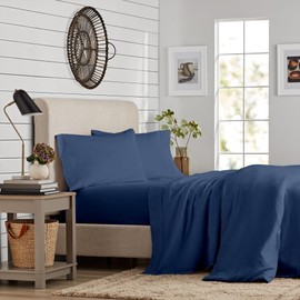 King Size Dark Blue Bed Sheet Set, 400 Thread Count Deep Pocket Bed Sheets for King Bed, 100% Cotton Dark Blue Sheets, Hotel Luxury Deep Pockets Cooling Sheets