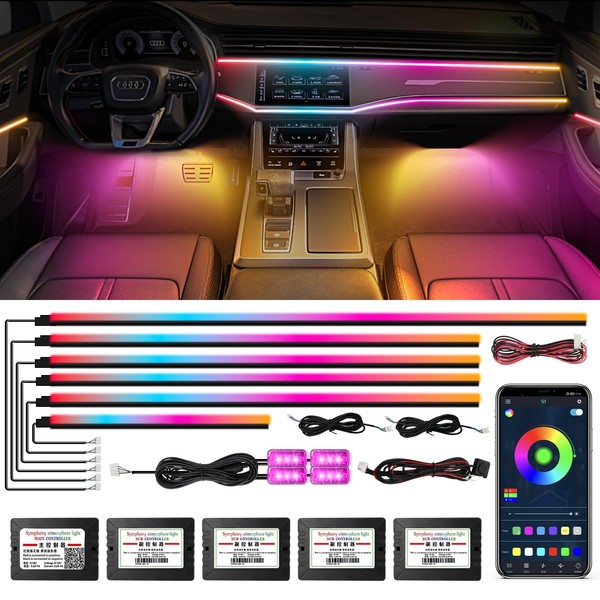 Dreamcolor Acrylic Interior Car Lights, WEBUPAR Car Accessories 10 in 1 Car LED Strip Lights with APP Control and 213 Modes, 175 inches 593 LEDs Fiber Optic Lights, RGB Neon Car Lighting