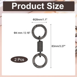 MECCANIXITY Spring Double Ring Keychain Dual Keyring Holder Detachable Spring Shaped Key Accessories Split Key Ring Zinc Alloy (Matte Black, Pack of 2)