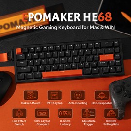 EPOMAKER HE68 Hall Effect Keyboard, 8000hz Polling, 0.01mm Adjustable Trigger, 0.125ms Latency, Creamy Gasket, Snap Key, SOCD, RGB, Wired Magnetic Gaming Keyboard for Mac/PC (Black)