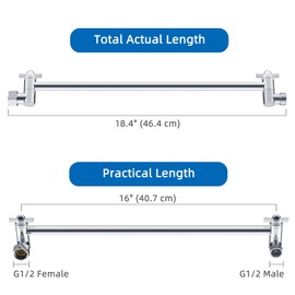 16 Inch Solid Brass Adjustable Shower Head Extension Arm with Lock Joints, Extra Long Shower Extension Arm, Flexible Height & Angle Shower Arm Extender, Universal Connection to all Shower Heads,Chrome