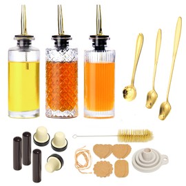 Oudizz Coffee Syrup Dispenser Set 3 Pcs - 200ml Syrup Dispenser Glass With Metal Pour Spout for Coffee Bar-Honey Jar Honey Dispenser Refillable for Kitchen