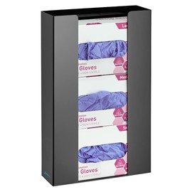 Adir Glove Holder for Wall Mount – Acrylic Glove Dispenser Station for Tissue boxes, Disposable Rubber Gloves Face Masks - Medical Glove Organizer for Hospital, Labs – (Black for 3 boxes)
