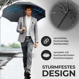 Umbrella Pocket Umbrella Storm Proof + Automatic Open/Close & Umbrella Bag, Black | Men Women Travel Umbrella - Compact Stable, Teflon Windproof & Rainproof | Pocket Umbrella Golf Umbrella, gray,