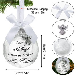 Yueshop Christmas Memorial Baubles Ornaments Feather Ball “I Have an Angel in Heaven” With Small Angel Christmas Bauble Ornament, Mum Dad Son Daughter Hanging Decoration (My Brother)