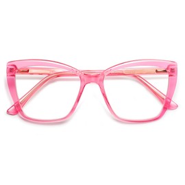 AMOMOMA Trendy TR90 Oversized Blue Light Reading Glasses Women,Stylish Square Cat Eye Glasses AM6031 Crystal Pink 2.0 x