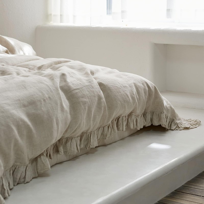 Simple&Opulence 100% Linen Duvet Cover Set, 3 PCS Natural French