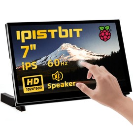 iPistBit Raspberry Pi Screen, 7 Inch Touchscreen Monitor, IPS 1024×600, Dual Built-in Speakers, HDMI Portable Monitor Compatible with Raspberry Pi 5/Pi 4B/3B+/3B, BB Black, Win11/10/8/7, Driver Free