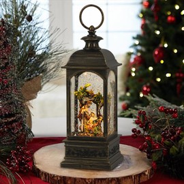 Wondise Lighted Musical Snow Globe Lantern with 6 Hour Timer, USB Powered and Battery Operated Spinning Water and Swirling Glitter Christmas Snow Globe Lantern Gifts(Nativity)