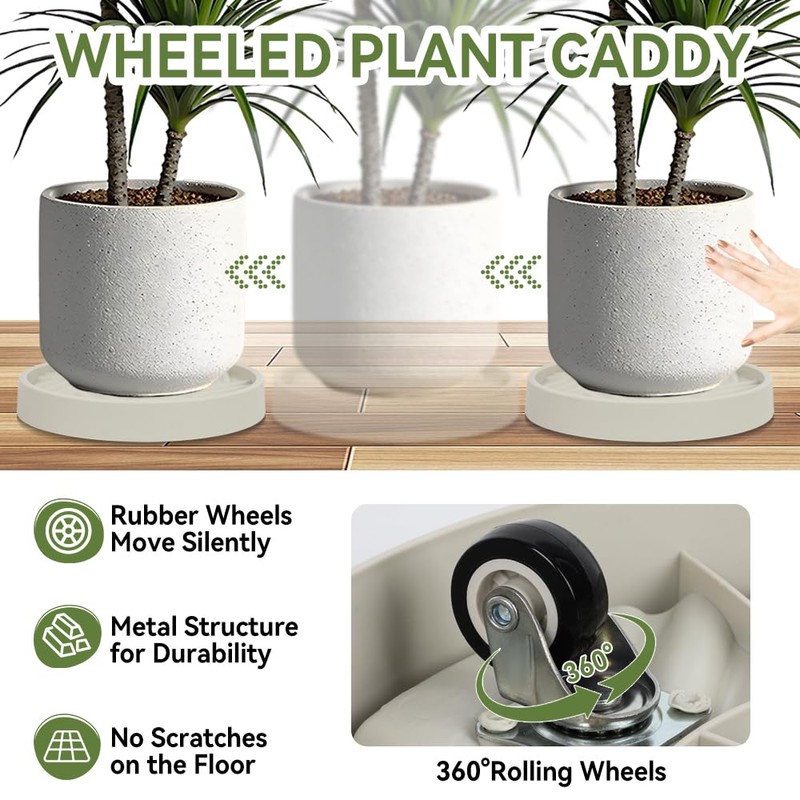 UoeRing 2 Pcs Plant Caddy with Hidden Wheels 11 Inch