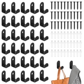 xnnmzhao Coat Hooks, Pack of 30 Coat Hooks, Black Coat Hooks, Coat Hooks, Wall Hooks, Metal Hooks for Screwing, for Bedroom, Bathroom, Living Room, Coats, Towel, Jacket Hooks