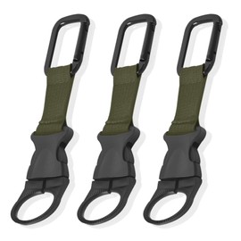 XSAJU Plastic Bottle Holder with Carabiner, Set of 3, Drink Holder, One Touch, Easy to Put on and Take Off (Moss Green)