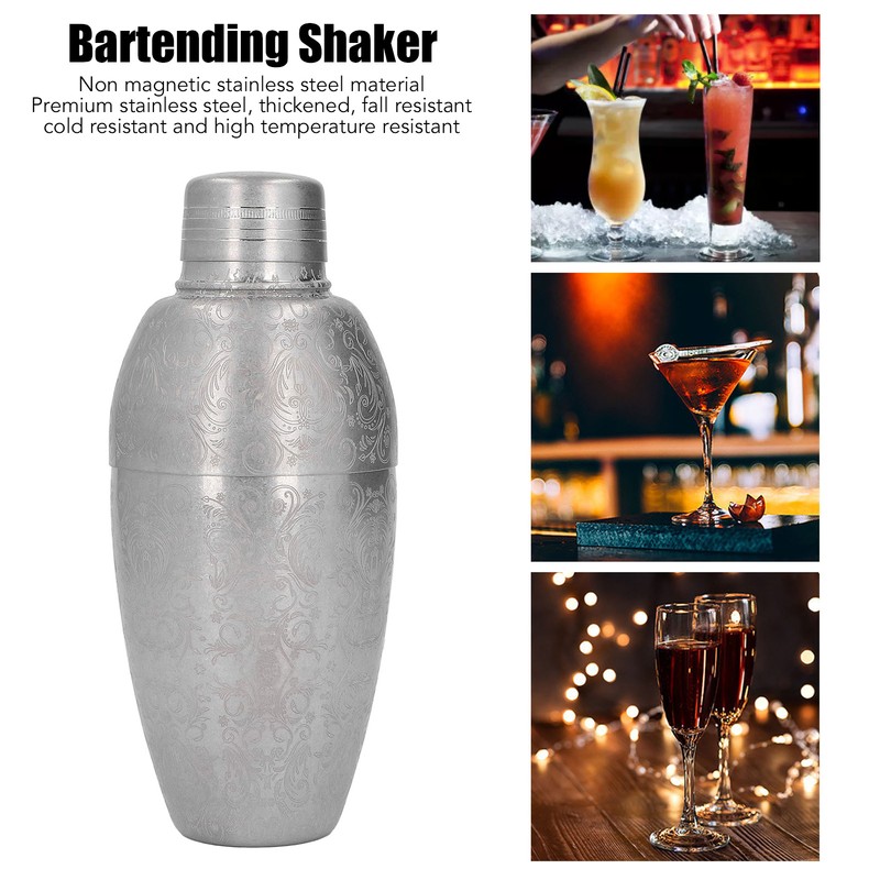 Cocktail Shaker 304 Stainless Steel High Strength Flower Carved Bartending