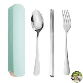 Travel Cutlery Set, 3 Pcs Stainless Steel Travel Cutlery Set with Case, Hand Washable and Reusable for All Occasion