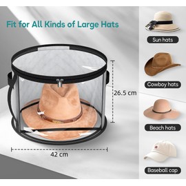 WEKIWGOT Hat Storage with Viewing Window for 7 Hats, Large Transparent Storage Organiser for Cowboy Hat, Women's Hat & Wide Brim, Sturdy Case for Wardrobe and Travel (Grey, 2 Pieces)