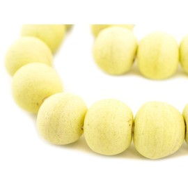 TheBeadChest Jumbo Pastel Yellow Opaque Recycled Glass Beads 29mm Ghana African Sea Glass Round Large Hole 30 Inch Strand Handmade