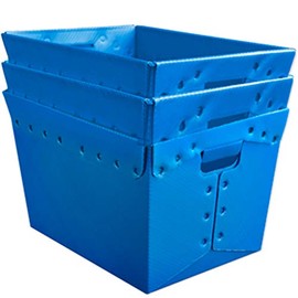 Blue Plastic Storage Totes and Stackable Storage Bins - Industrial Strength Containers for Organizing at the Office and Home - Holds Up To 80 Lbs - 18" x 13" x 12" - Pack of 3