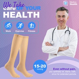 Zipper Compression Socks for Women & Men 2 Pairs,15-20mmhg Closed Toe Compression Stocking is Best for Athletic Running,Hiking