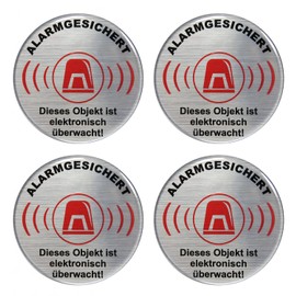 BIKE-label Aluminium Look 3D Sticker Warning Sign 4 x Alarm Secured Object Video Monitored 70 mm 900200