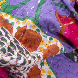 GreaterGood Waves of Color Infinity Scarf Handmade Fair Trade Woven and Crocheted Cotton Silk Blend Fashion Accessory for Women (Kantha Purple)