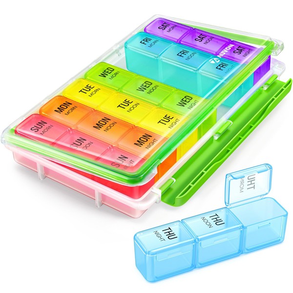 AUVON Weekly Pill Organizer 3 Times a Day with Moisture-Proof