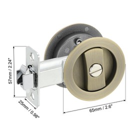 PATIKIL Round Recessed Door Lock, Pocket Door Lock Invisible 2 Sided Hardware Privacy Sliding Door Latch for Bathroom Bedroom Barn Door for 1-3/8" to 2" Thickness Door, Bronze