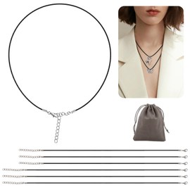GlasFlength Leather Cord Chain Pack of 6, Leather Chain 1.5 mm Waxed Necklace with Lobster Clasp Leather Bands for with Storage Bag Chains for DIY Bracelet Jewellery Making (Black), Faux Leather, No