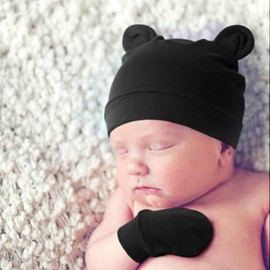 DRESHOW Newborn Baby Hat and Gloves Set Beanie Clothing Unisex Infant Hat Nursery Hat Baby Boys Girls 0-6 Months, 4 Sets: Bear Ears Hats & Mittens 04UK
