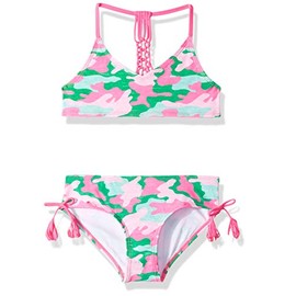 Kanu Surf Traje de baño Deportivo de 2 Piezas con Cuello en V para niña, Rosa, Camuflaje Verde (Erin Pink/Green Camo), 7