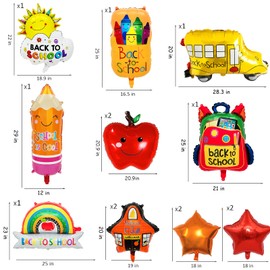 2025 New Back to School Balloons, Colorful Welcome Back to School Decorations include School Bus Pencil Crayon Star Rainbow Balloons etc, Back to School First Day of School Party Supplies