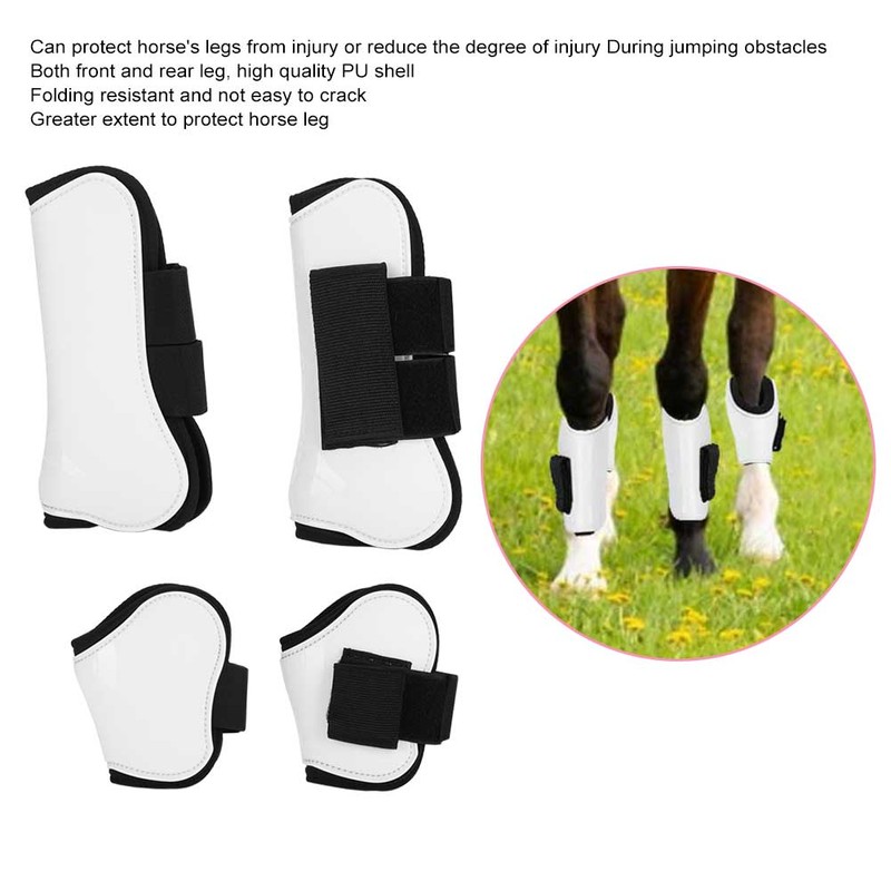4PCS White PU Shell Horse Front Back Leg Guard Boot