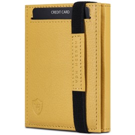 VON HEESEN Slim Wallet with RFID Protection - Mini Wallet Men & Women Small - Credit Card Holder - Purse Wallet, yellow, With mini coin compartment