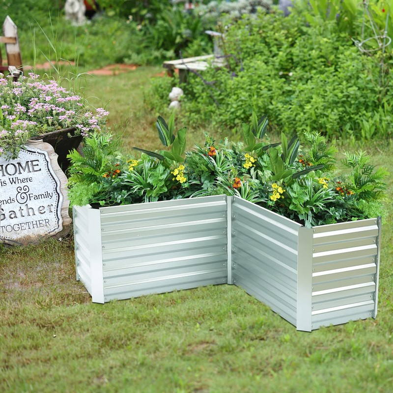 LuxenHome L-Shaped Galvanized Steel Raised Garden Bed
