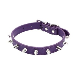Bbmmayy Spiked Studded Leather Dog Collar Mushrooms Rivets Cat Collar for Small Medium Dog Cat Puppy Kitty (XS, Purple)