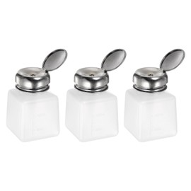 HARFINGTON 3pcs Solvent Alcohol Dispensers 100ml(3.4oz) Push Down Liquid Dispenser Pump with Sealing Stainless Steel Lid for Acetone Cleanser Polish Remover, White