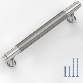 KNOKLOCK 4506C 10 Pack 5 Inch(128mm) Kitchen Cabinet Handles Brushed Satin Nickel Knurled Cabinet Pulls Kitchen Cabinet Hardware Drawer Pulls for Dresser Cupboard Wardrobe