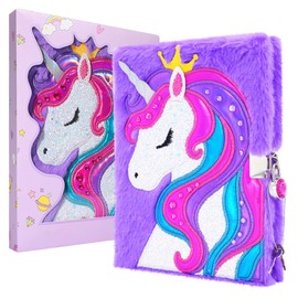 PowerKing Unicorn Diary for Girls with Lock and Keys Unicorn Journal Magic Unicorn Notebook for Kids and Adults, Plush Secret Diary Lined Notebook 160 Pages for Writing and Drawing