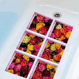 ChezMax Bath Treads Stickers Flower Pattern Square 3D Adhesive Anti Slip Tub Tattoos Safety Decals Mat Waterproof Shower Tub Sticker Bathtub Appliques for Bath Pools Home Decor 6 Pcs 5.9" X 5.9"