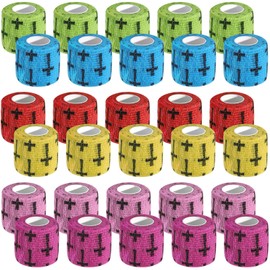 Threlaco 30 Pcs Cross Athletic Wrist Tape Self Adhesive Elastic Christian Tape 2 Inch x 5 Yard Non Woven Religious Wrist Wrap for Sports Baseball Football Soccer Volleyball Trainers(Colorful)