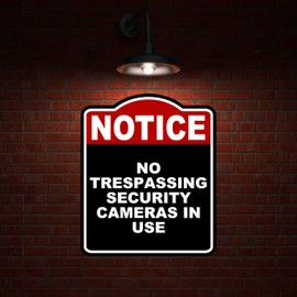 NO TRESPASSING SECURITY CAMERAS IN USE Notice Red Black Aluminum Composite Sign 8.5 x 10 inches