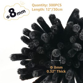 YONOVO Black Pipe Cleaners for Crafts Hair Locs Bulk 300Pcs 8mm Thick 12 inches Long,Pipecleaners Chenille Stems Fuzzy Sticks Wire Limpia Pipas para Manualidades Bendable for Kids DIY Craft Supplies