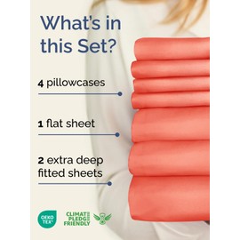 CGK Unlimited Extra Deep Split King Sheet Set - 7 Piece Breathable & Cooling Sheets - Hotel Luxury Bed Sheets Set - Easy & Secure Fit - Soft, Wrinkle Free & Comfy Sheets Set - Coral Sheet Set w/Extra Deep Pockets