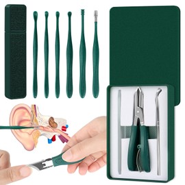 Kit de 9 Pcs para Cuidado Personal Cortaúñas Profesional Biselado + Limpiador de Oídos (Kit de Uñas, Alicates para Uñas de Pie, Kit para Uñas, Corta Uñas Adulto, Kit Corta Uñas + Cuidado Auditivo)(Verde)