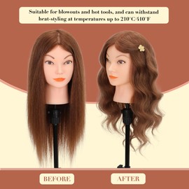 Mannequin Head with Human Hair - 20-22" Cosmetology Mannequin Head with 100% Real Human Hair for Braiding Practice Cutting - Manikin Head with Human Hair for Hairdresser with Tripod Set